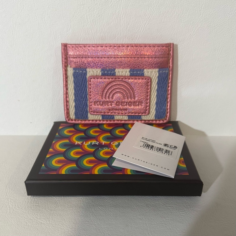 New with tags: Kurt Geiger Pink Metallic and Blue Stripe Card Holder
